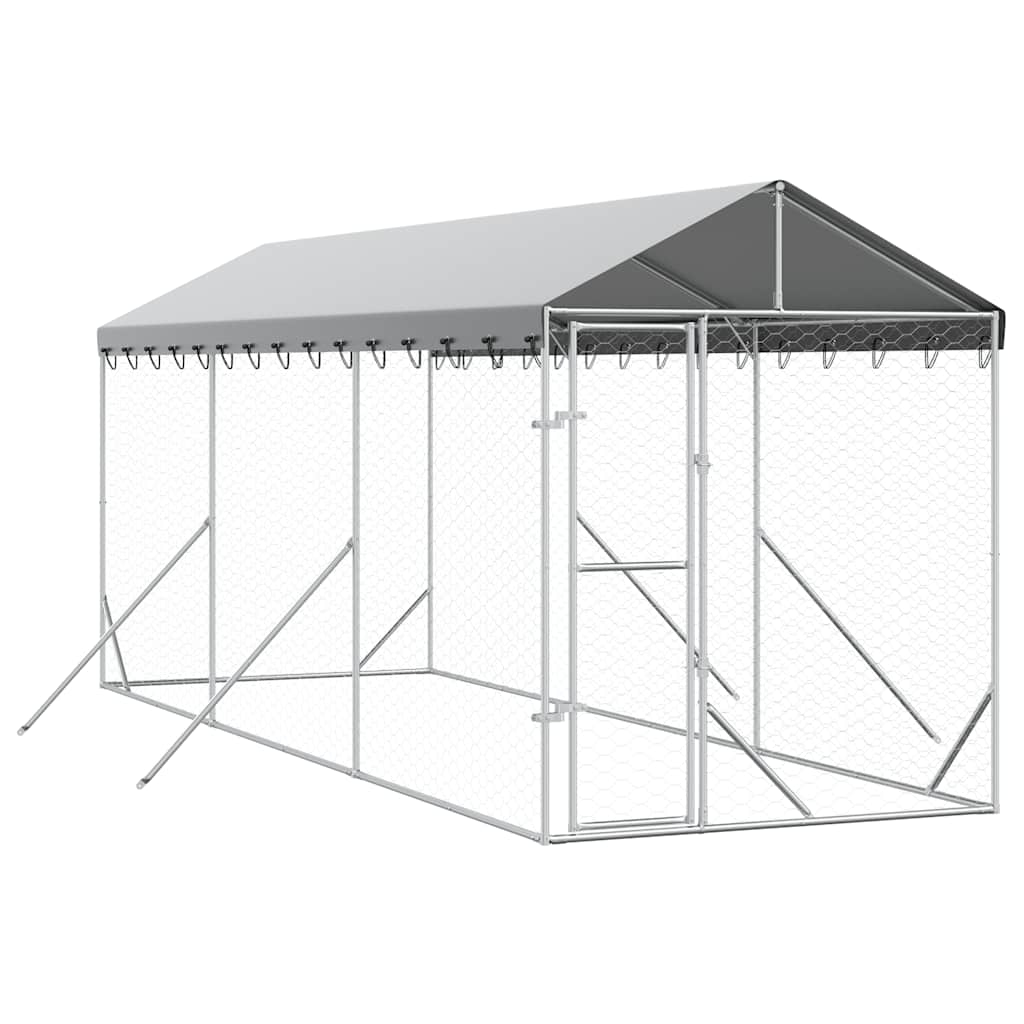 Outdoor-Hundezwinger mit Dach Silbern 2x6x2,5m Verzinkter Stahl