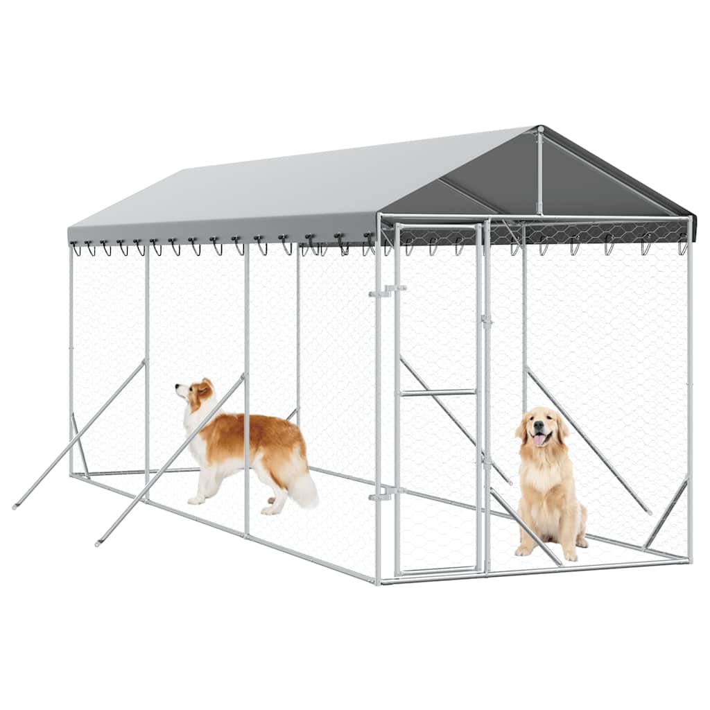 Outdoor-Hundezwinger mit Dach Silbern 2x6x2,5m Verzinkter Stahl