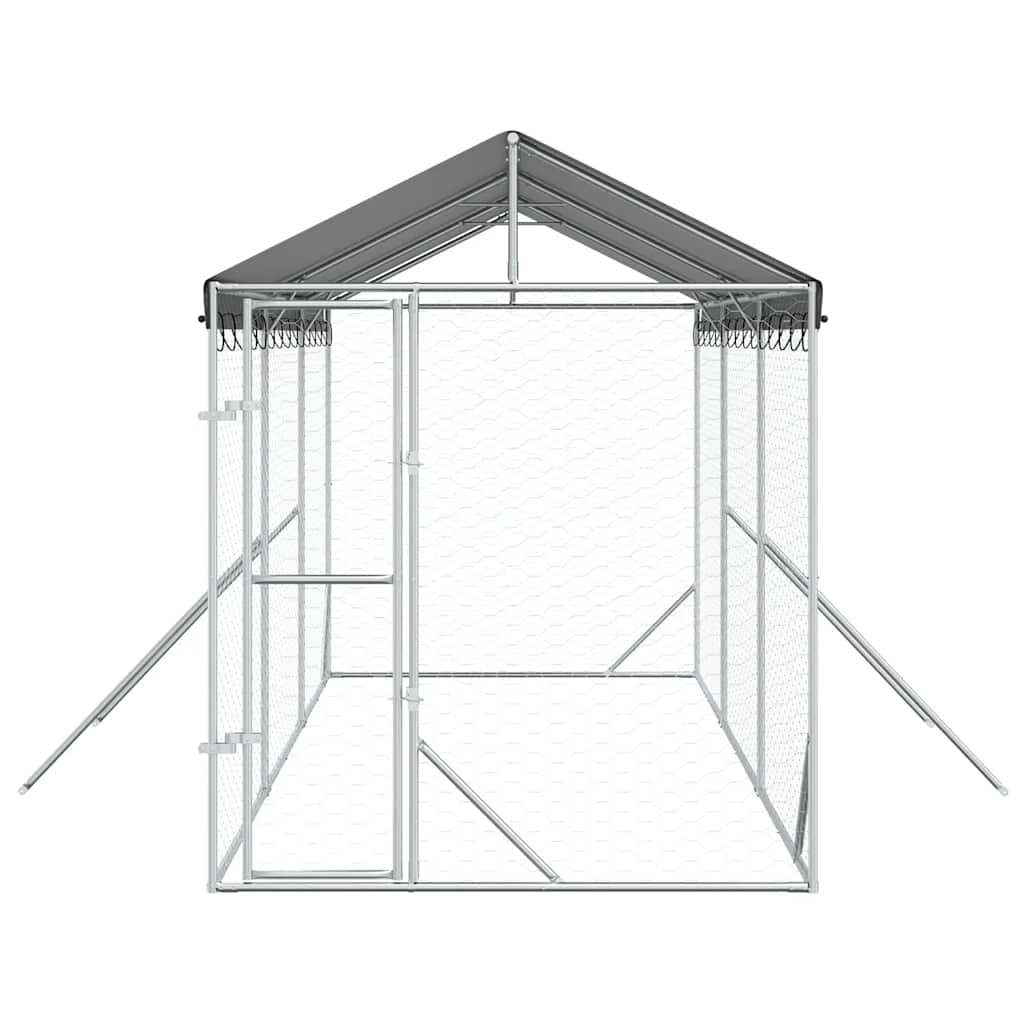 Outdoor-Hundezwinger mit Dach Silbern 2x6x2,5m Verzinkter Stahl