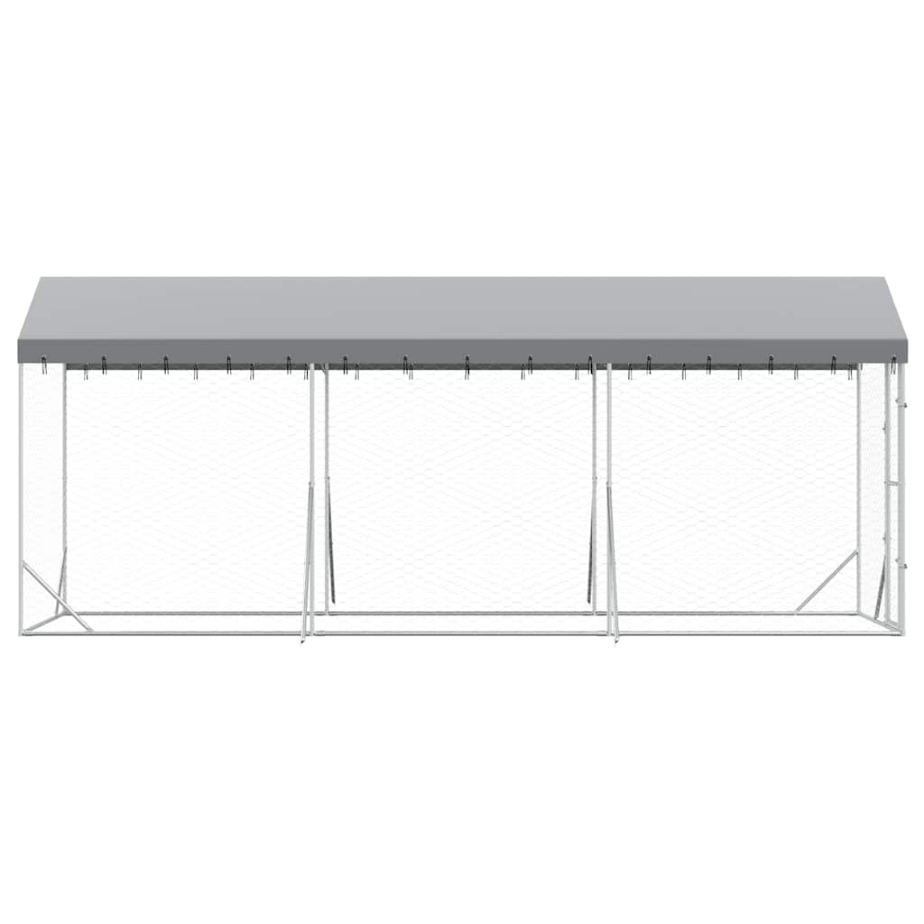 Outdoor-Hundezwinger mit Dach Silbern 2x6x2,5m Verzinkter Stahl