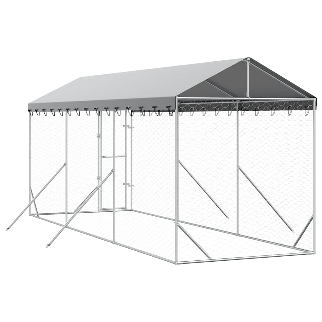 Outdoor-Hundezwinger mit Dach Silbern 2x6x2,5m Verzinkter Stahl