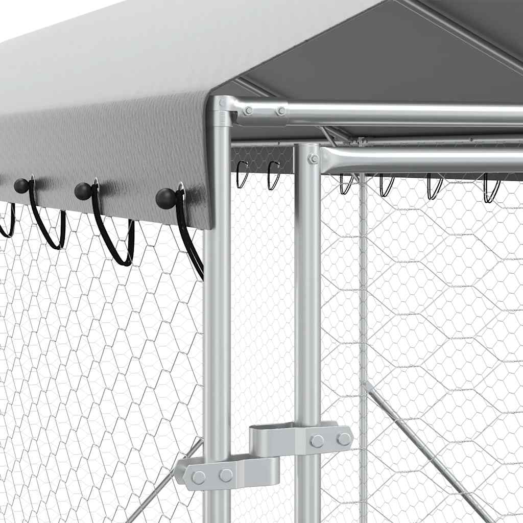 Outdoor-Hundezwinger mit Dach Silbern 2x6x2,5m Verzinkter Stahl
