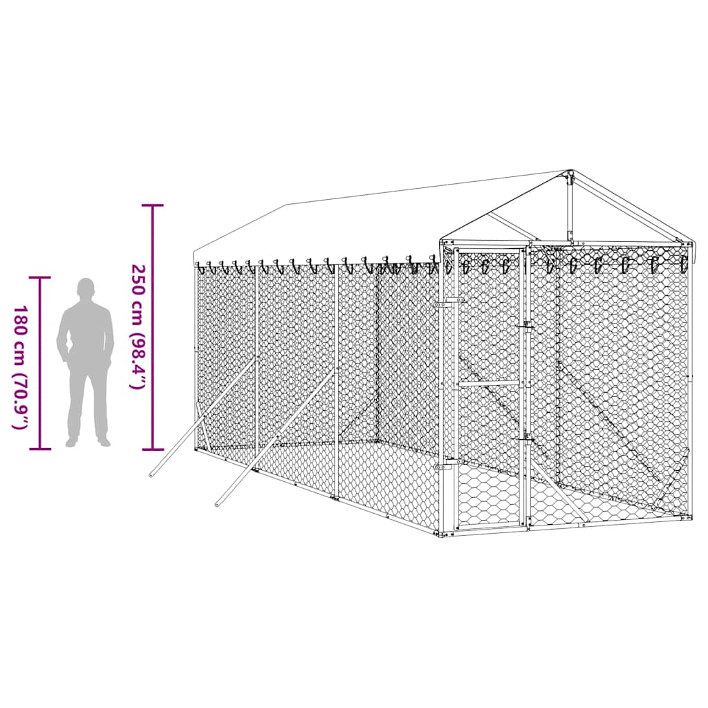 Outdoor-Hundezwinger mit Dach Silbern 2x6x2,5m Verzinkter Stahl