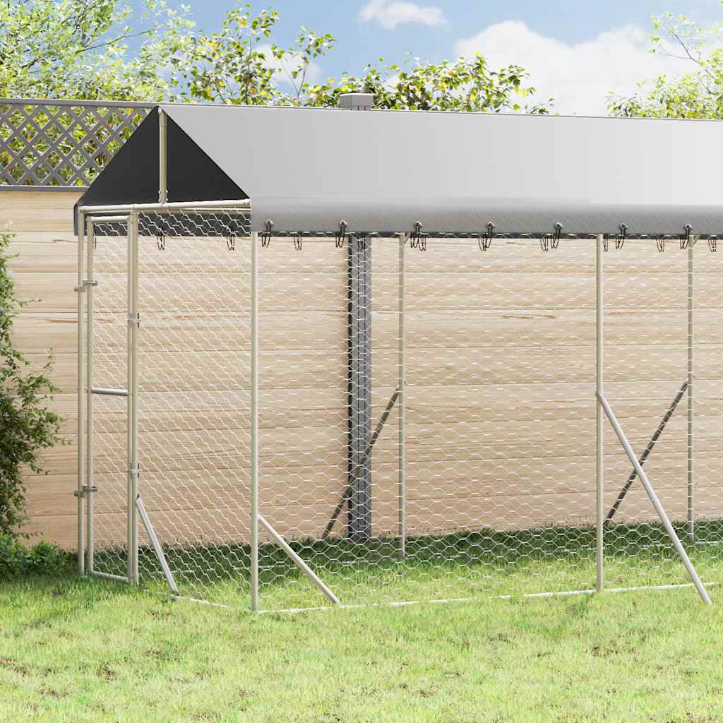 Outdoor-Hundezwinger mit Dach Silbern 2x6x2,5m Verzinkter Stahl