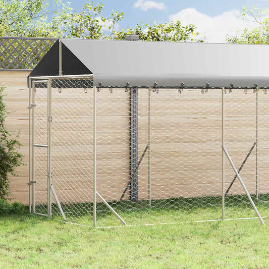 Outdoor-Hundezwinger mit Dach Silbern 2x6x2,5m Verzinkter Stahl