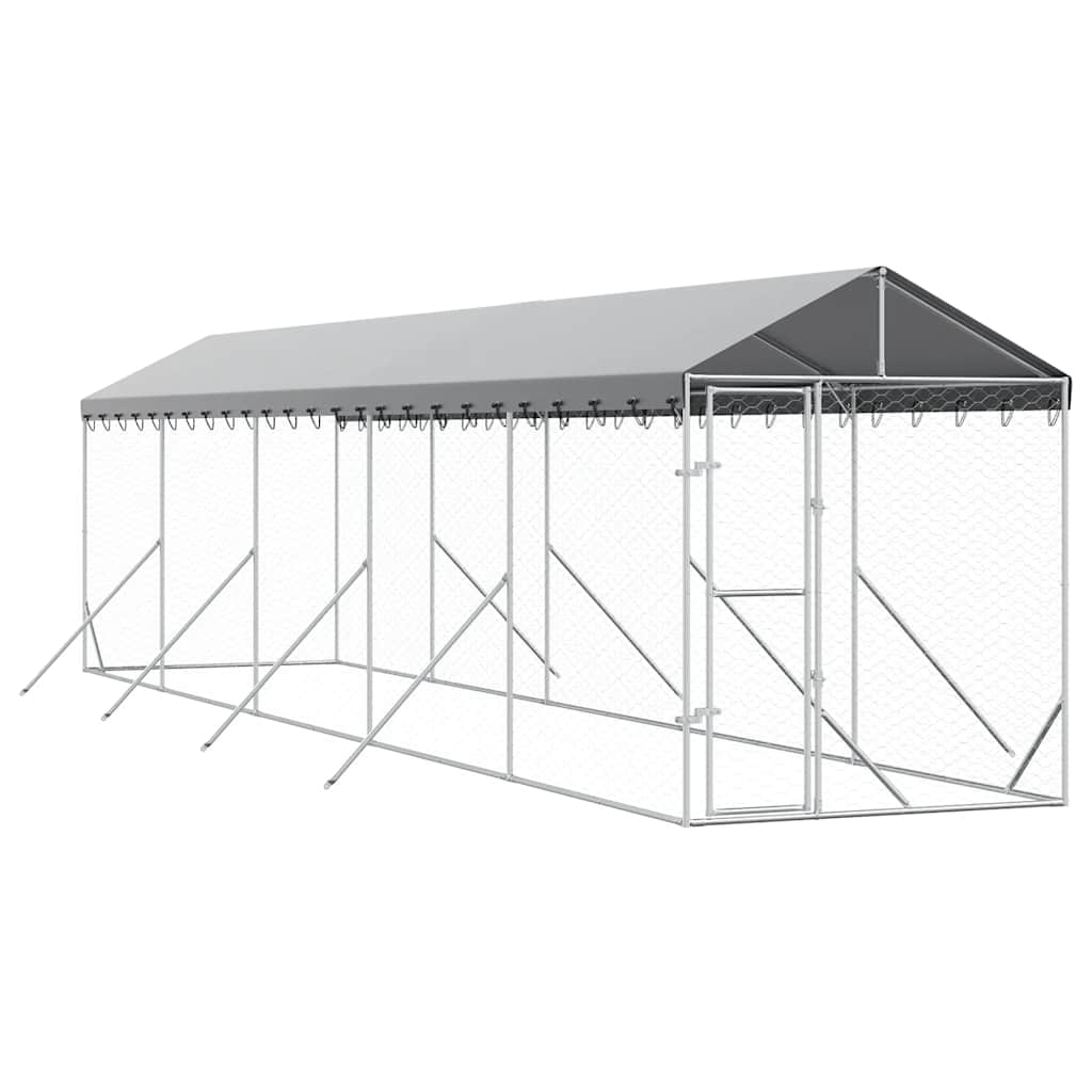 Outdoor-Hundezwinger mit Dach Silbern 2x10x2,5 m Stahl Verzinkt