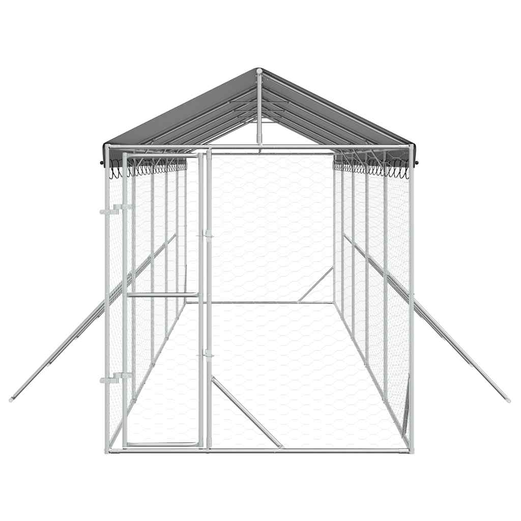 Outdoor-Hundezwinger mit Dach Silbern 2x10x2,5 m Stahl Verzinkt