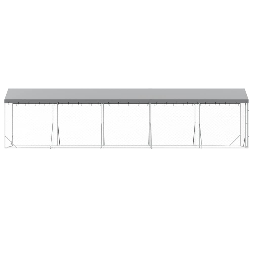 Outdoor-Hundezwinger mit Dach Silbern 2x10x2,5 m Stahl Verzinkt