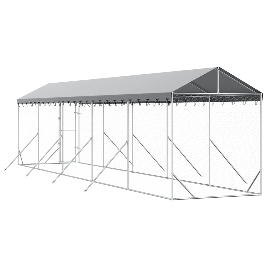 Outdoor-Hundezwinger mit Dach Silbern 2x10x2,5 m Stahl Verzinkt
