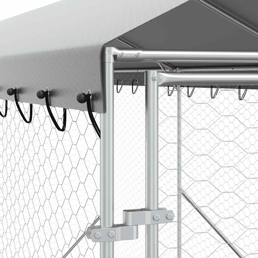 Outdoor-Hundezwinger mit Dach Silbern 2x10x2,5 m Stahl Verzinkt