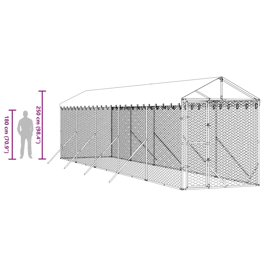 Outdoor-Hundezwinger mit Dach Silbern 2x10x2,5 m Stahl Verzinkt