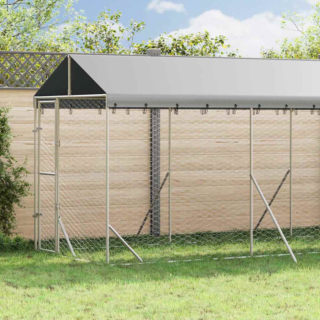 Outdoor-Hundezwinger mit Dach Silbern 2x10x2,5 m Stahl Verzinkt