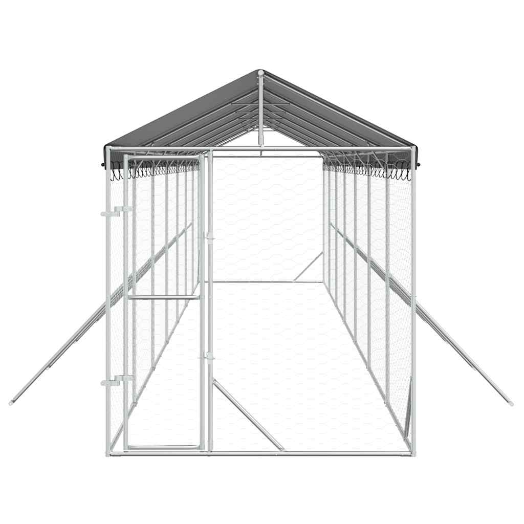 Outdoor-Hundezwinger mit Dach Silbern 2x14x2,5 m Stahl Verzinkt