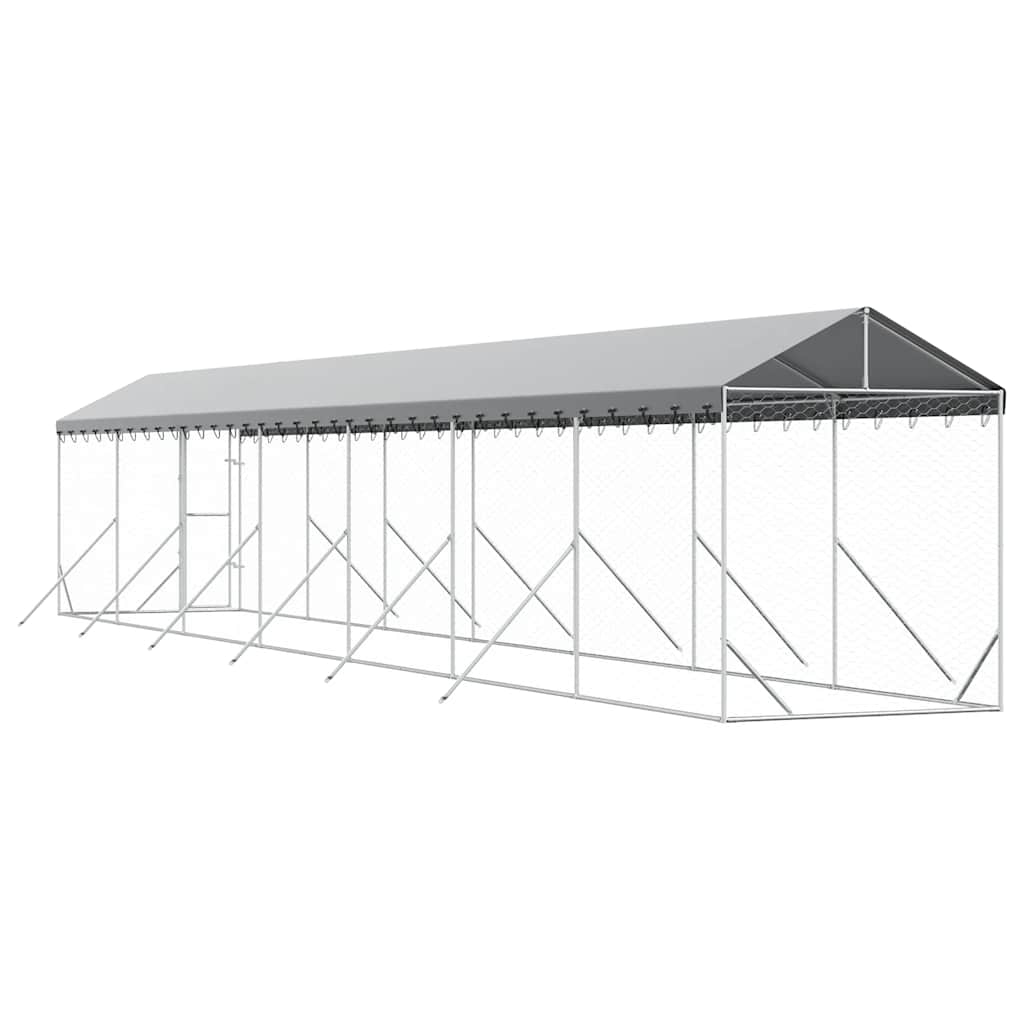 Outdoor-Hundezwinger mit Dach Silbern 2x14x2,5 m Stahl Verzinkt