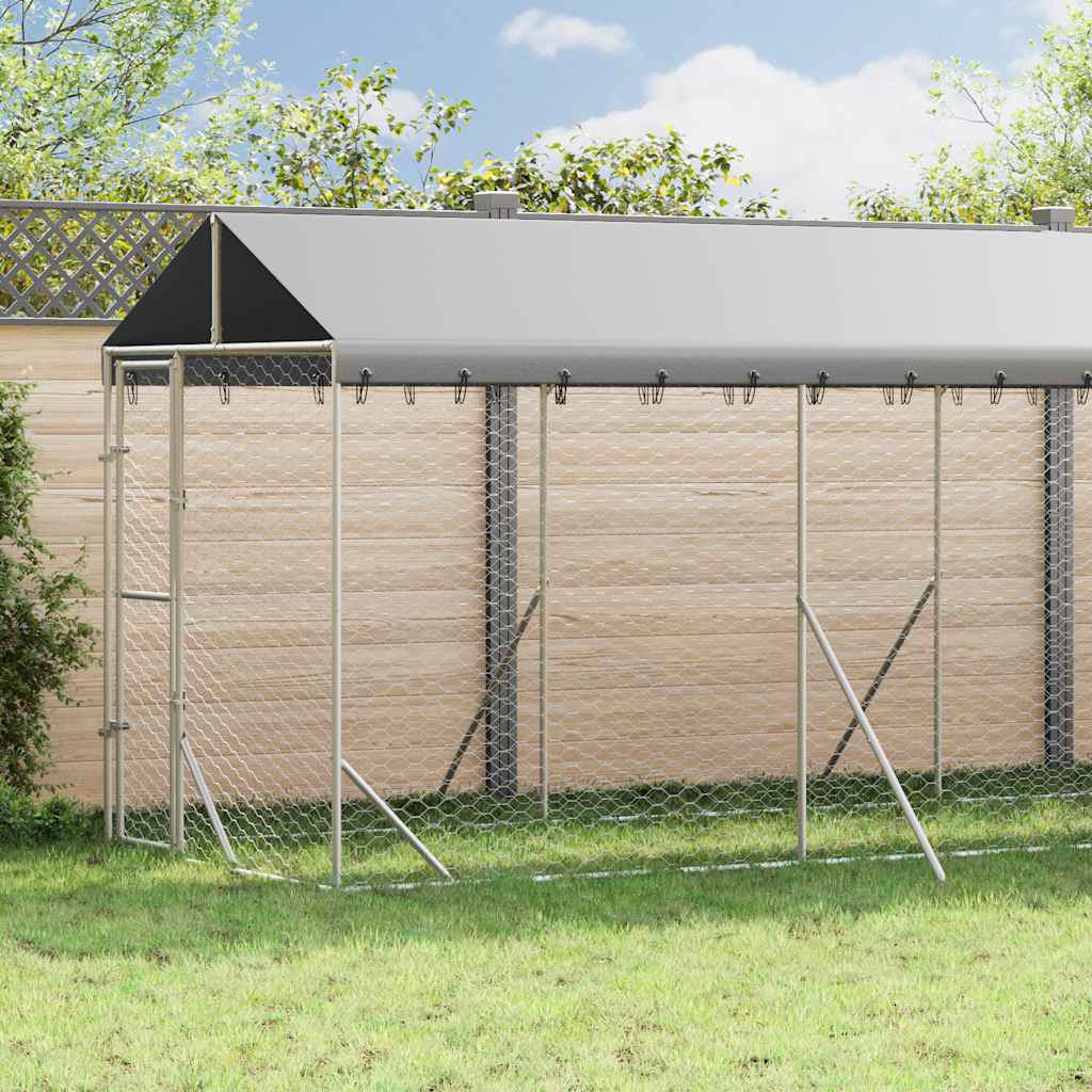 Outdoor-Hundezwinger mit Dach Silbern 2x14x2,5 m Stahl Verzinkt