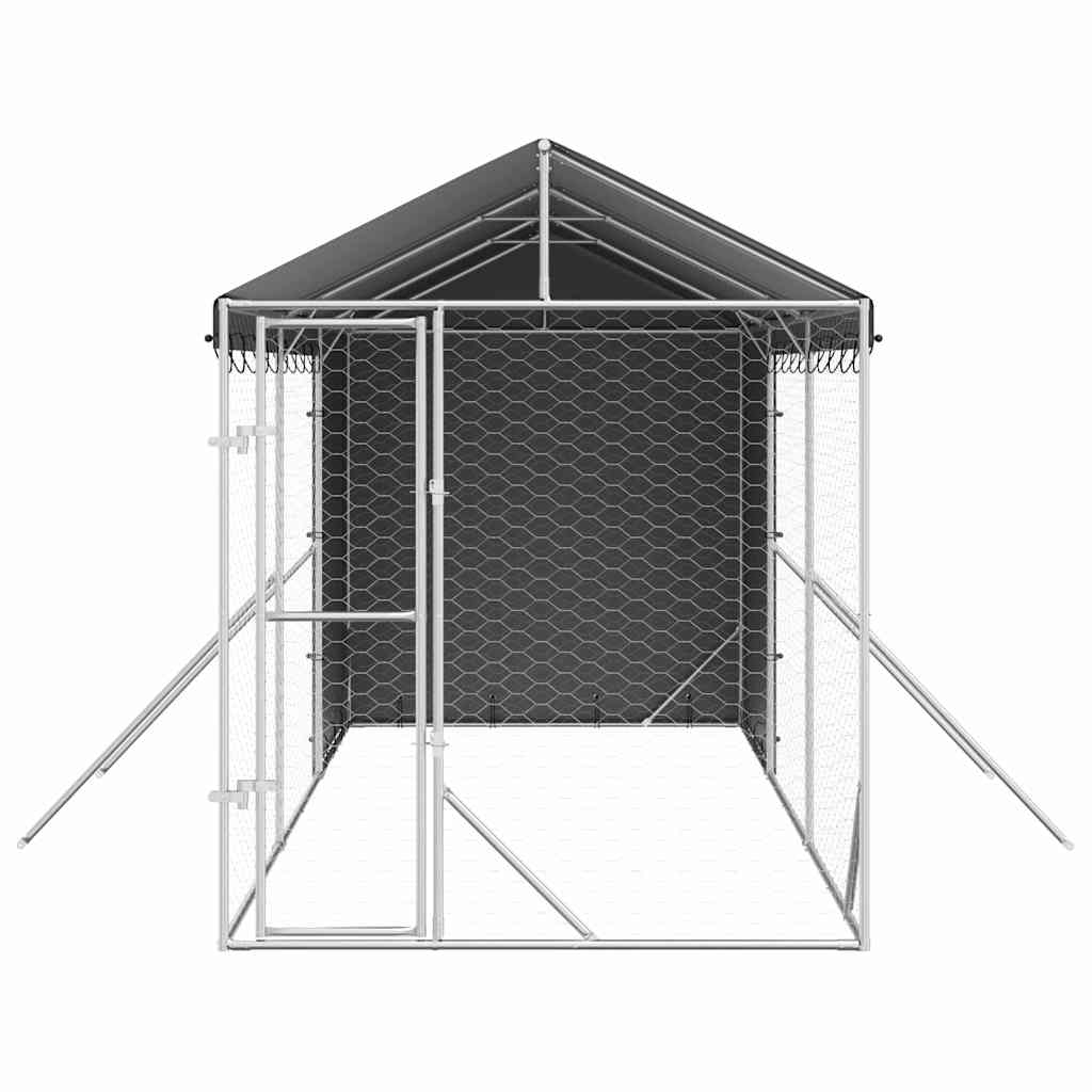 Outdoor-Hundezwinger mit Dach Silbern 2x6x2,5m Verzinkter Stahl