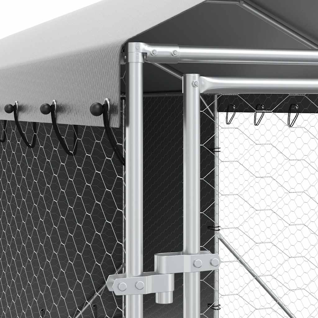 Outdoor-Hundezwinger mit Dach Silbern 2x6x2,5m Verzinkter Stahl