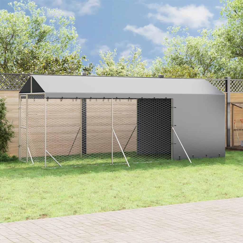 Outdoor-Hundezwinger mit Dach Silbern 2x6x2,5m Verzinkter Stahl