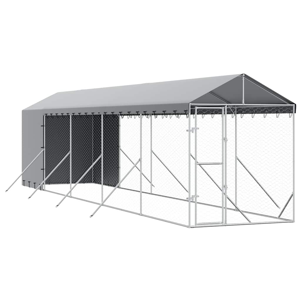 Outdoor-Hundezwinger mit Dach Silbern 2x10x2,5 m Stahl Verzinkt