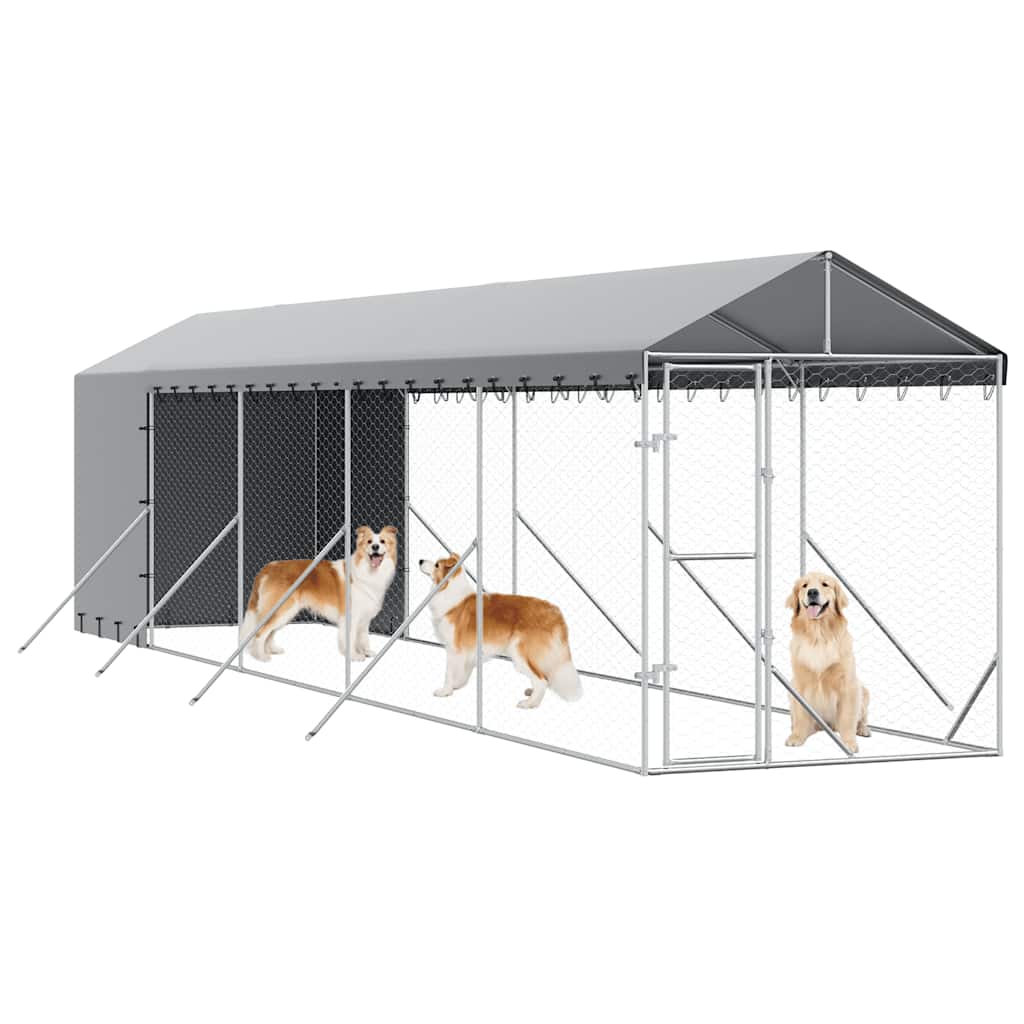 Outdoor-Hundezwinger mit Dach Silbern 2x10x2,5 m Stahl Verzinkt