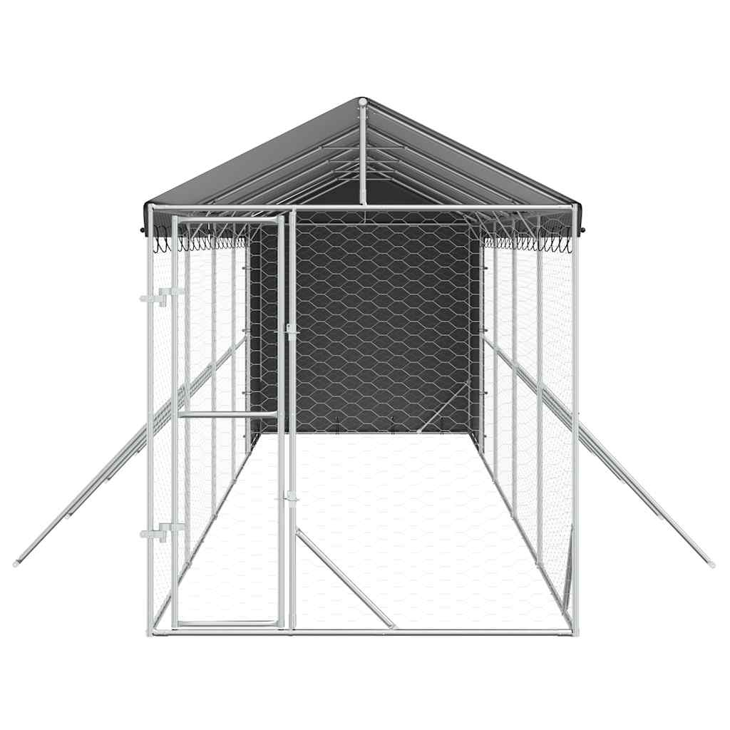 Outdoor-Hundezwinger mit Dach Silbern 2x10x2,5 m Stahl Verzinkt