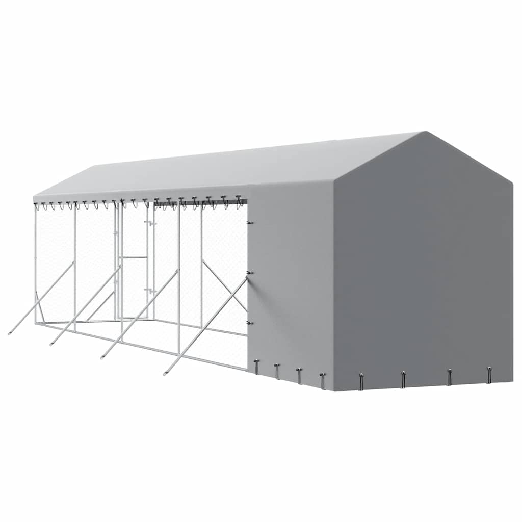 Outdoor-Hundezwinger mit Dach Silbern 2x10x2,5 m Stahl Verzinkt
