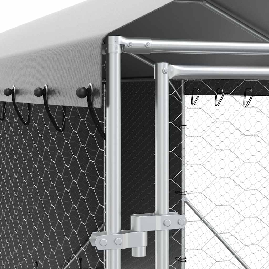 Outdoor-Hundezwinger mit Dach Silbern 2x10x2,5 m Stahl Verzinkt