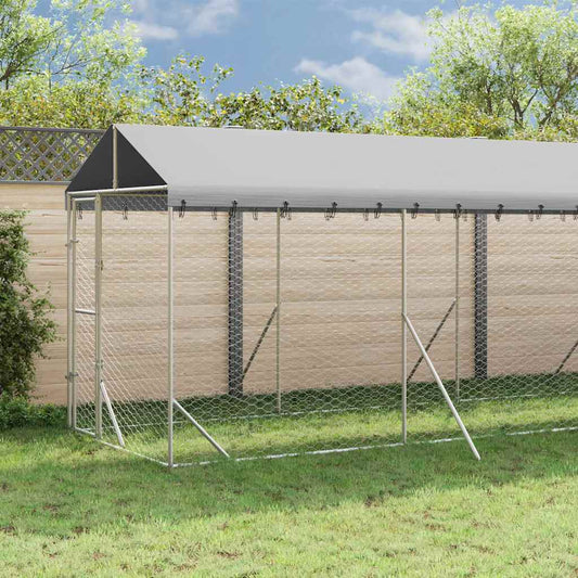 Outdoor-Hundezwinger mit Dach Silbern 2x10x2,5 m Stahl Verzinkt