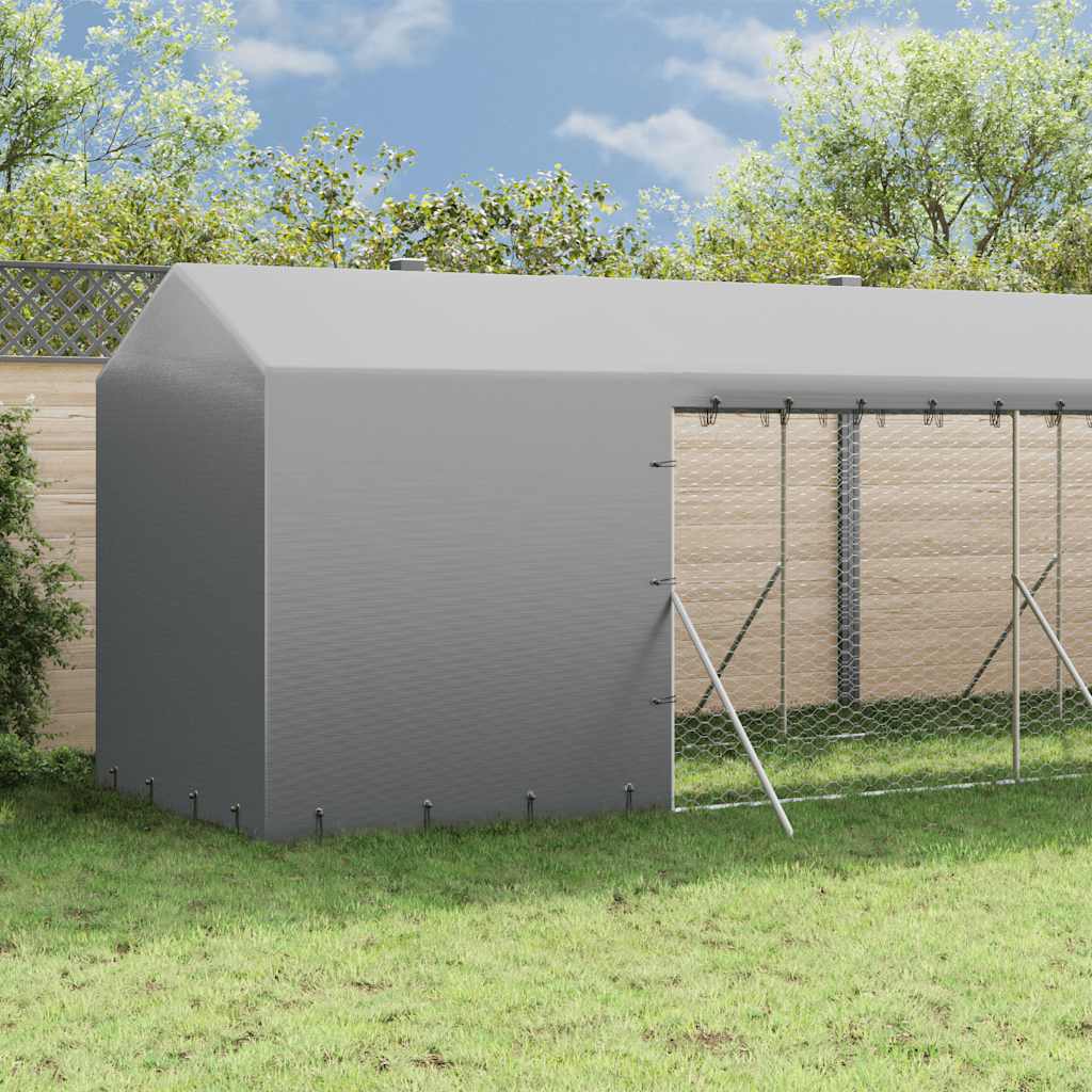 Outdoor-Hundezwinger mit Dach Silbern 2x14x2,5 m Stahl Verzinkt