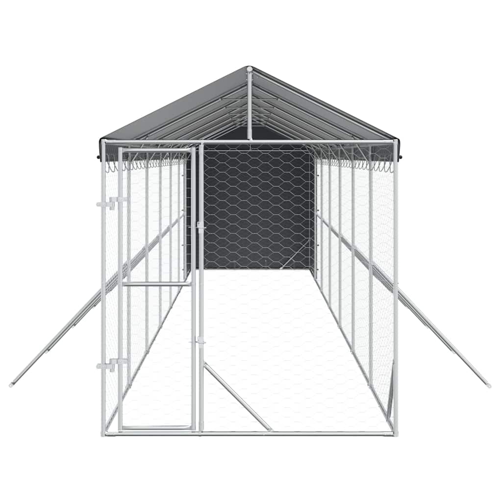 Outdoor-Hundezwinger mit Dach Silbern 2x14x2,5 m Stahl Verzinkt