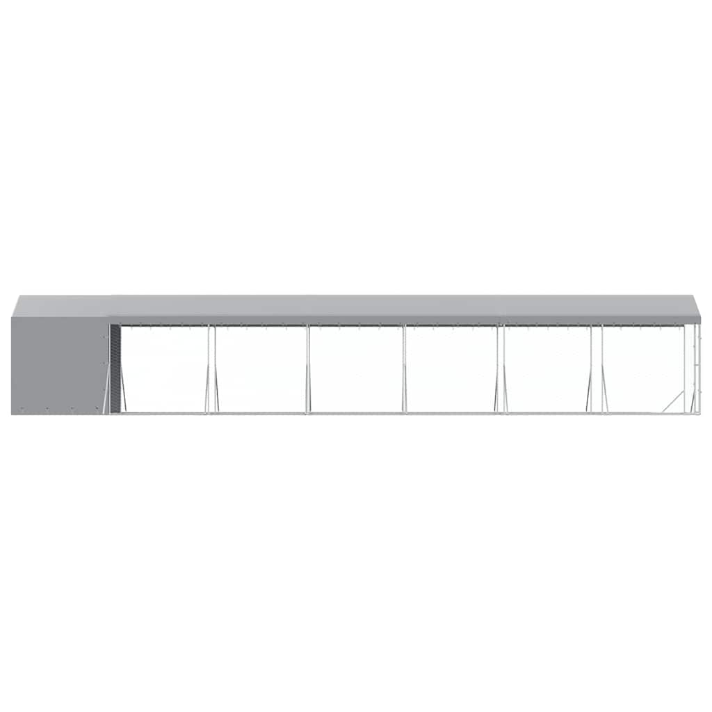 Outdoor-Hundezwinger mit Dach Silbern 2x14x2,5 m Stahl Verzinkt