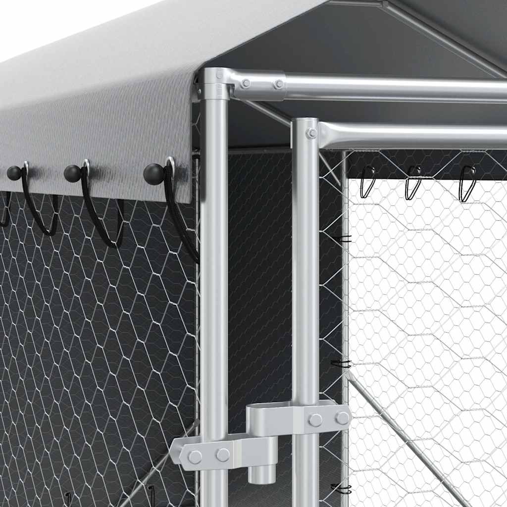 Outdoor-Hundezwinger mit Dach Silbern 2x14x2,5 m Stahl Verzinkt