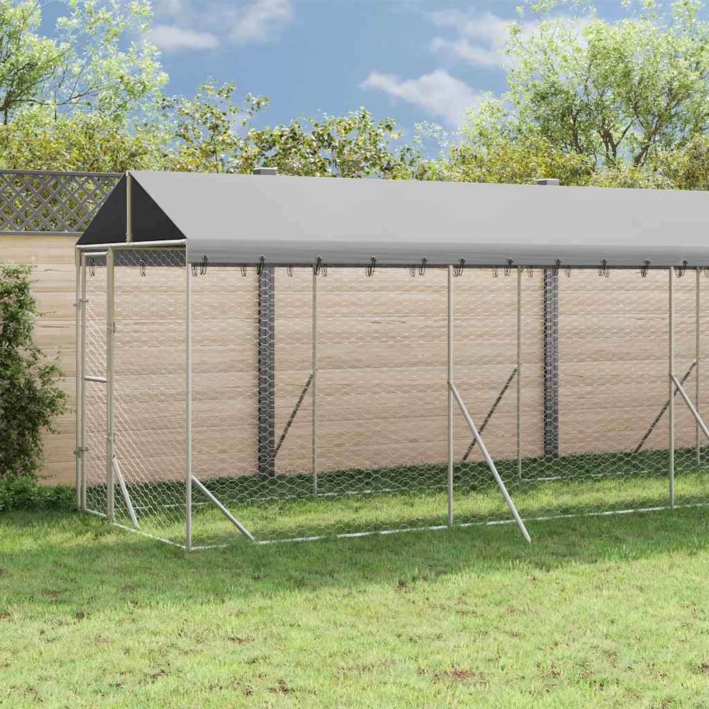 Outdoor-Hundezwinger mit Dach Silbern 2x14x2,5 m Stahl Verzinkt