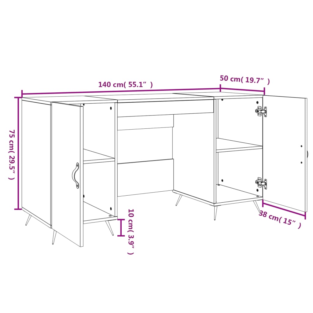 Desk White 140x50x75 cm Engineered Wood