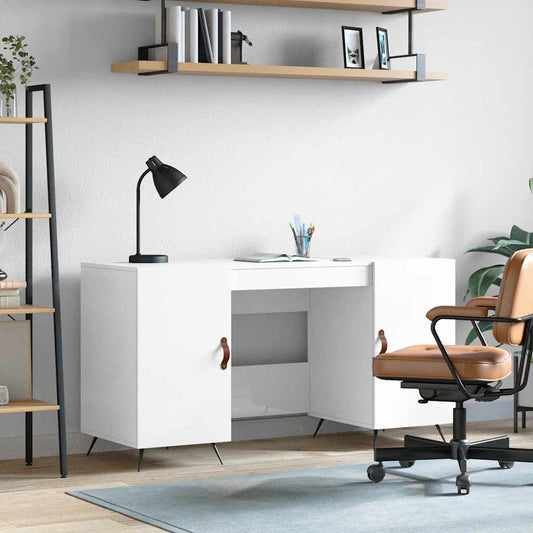 Bureau blanc brillant 140x50x75 cm panneau de particules