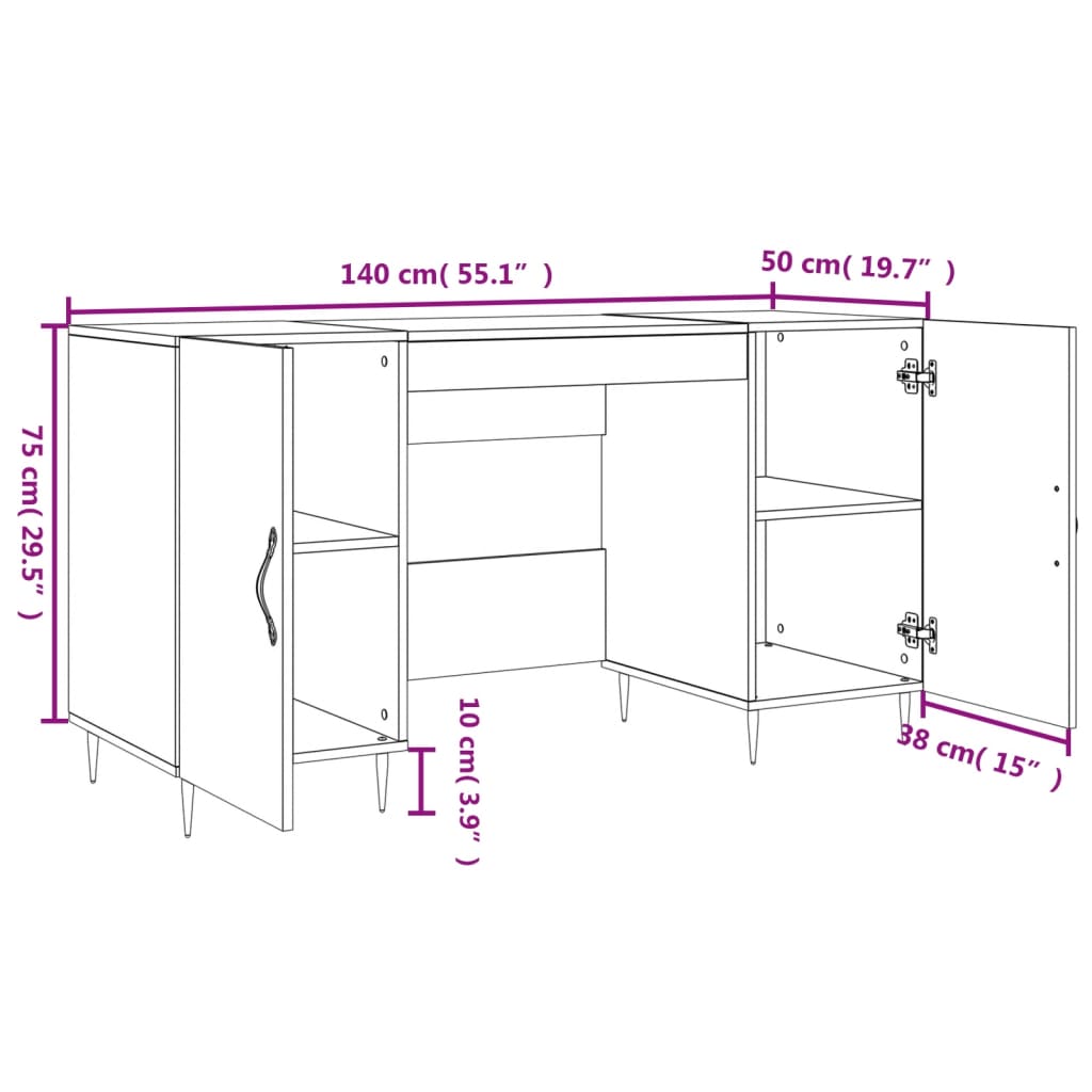 Desk White 140x50x75 cm Engineered Wood