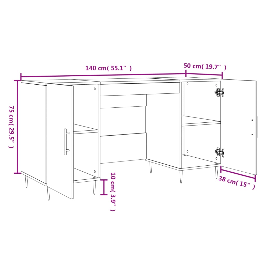 Bureau chêne Sonoma 140x50x75 cm panneau de particules