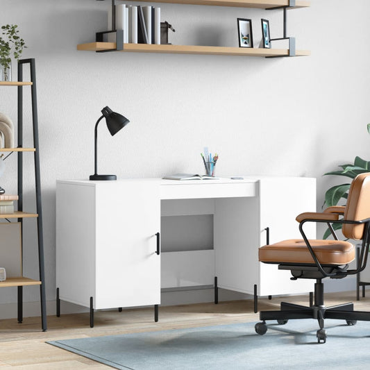 Bureau blanc brillant 140x50x75 cm en bois d'ingénierie