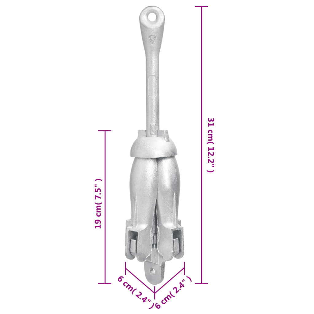 Ancre pliante argentée 1,5 kg en fonte malléable