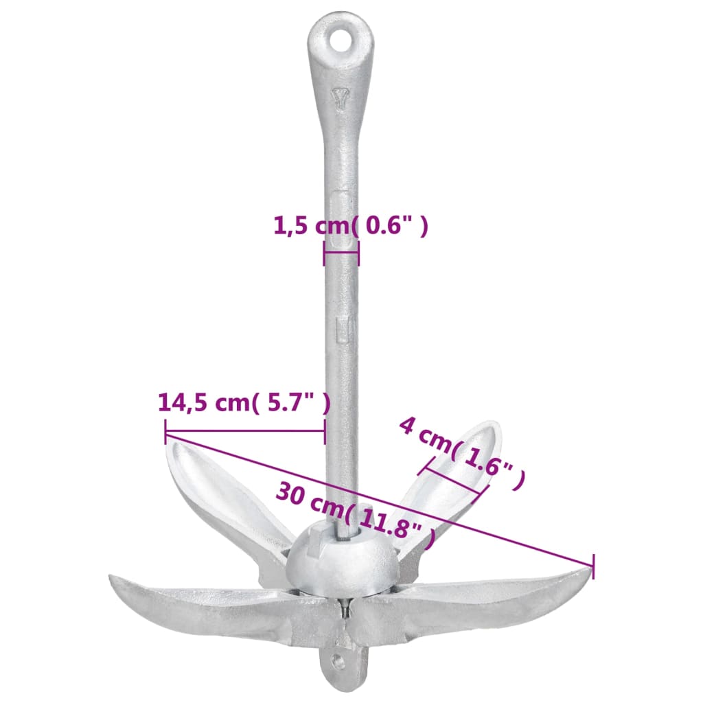 Ancre pliante argentée 1,5 kg en fonte malléable