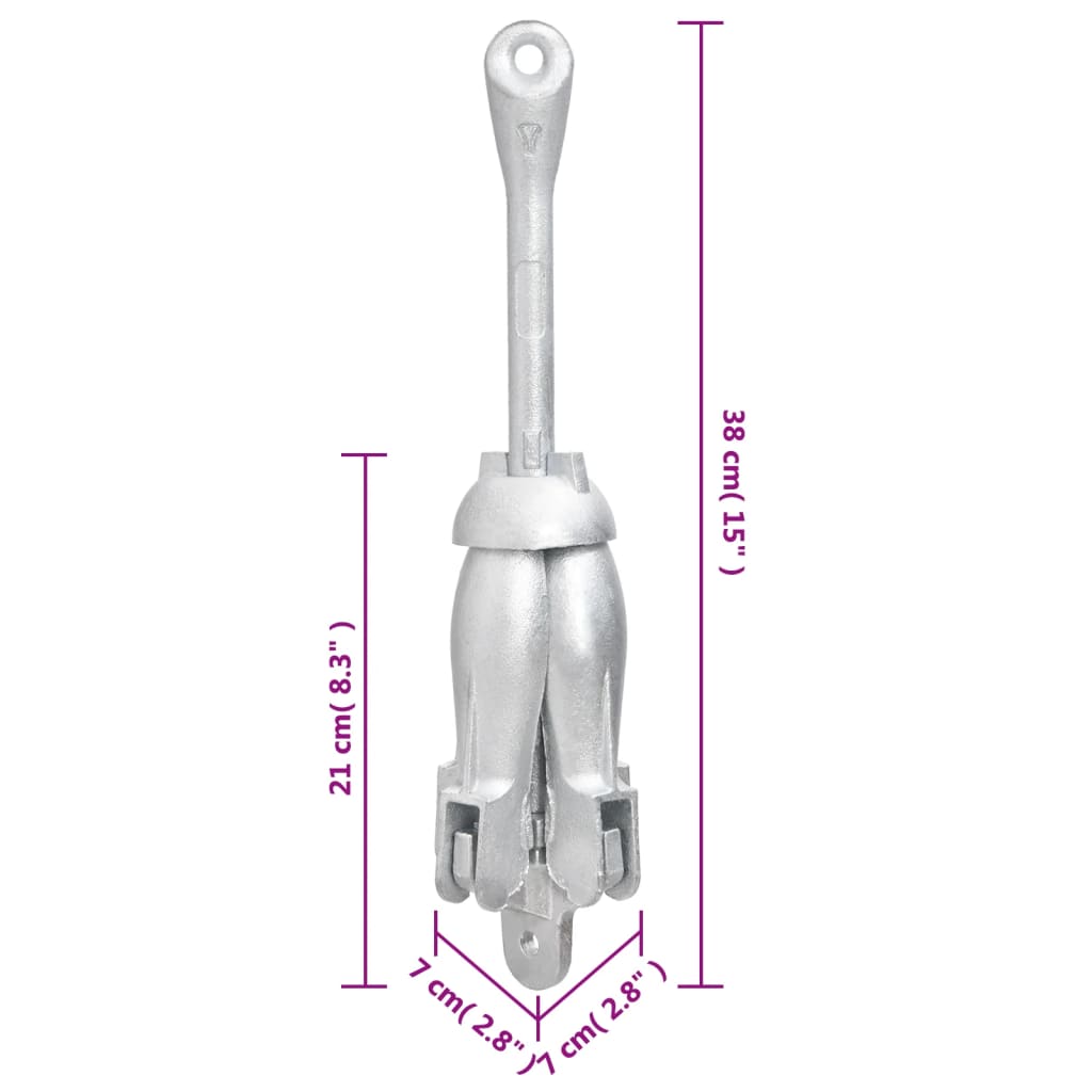 Ancre pliante avec corde Argentée 2,5 kg Fonte malléable