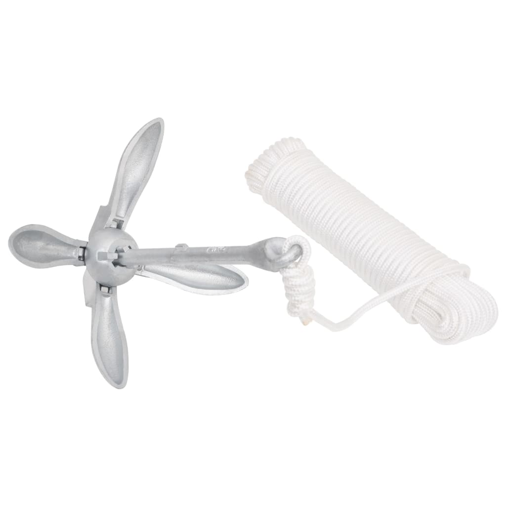Ancre pliante avec corde Argentée 2,5 kg Fonte malléable
