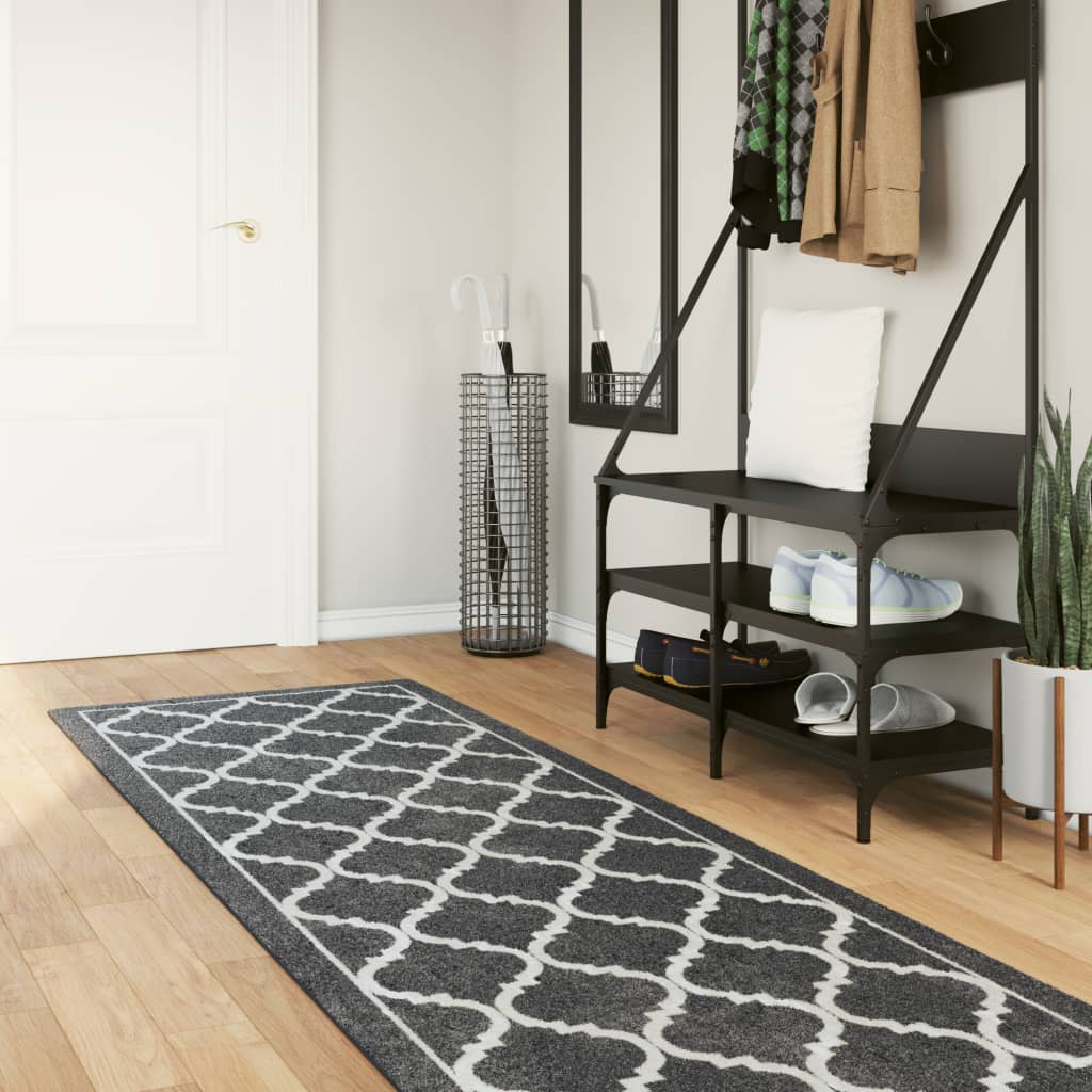 Washable Rug Black and White 80x300 cm Non-Slip