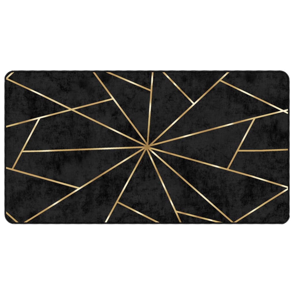 Teppich Waschbar Schwarz und Golden 80x150 cm Rutschfest