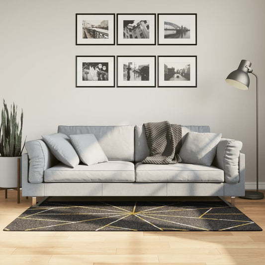 Washable Black and Gold Rug 80x150 cm Non-Slip