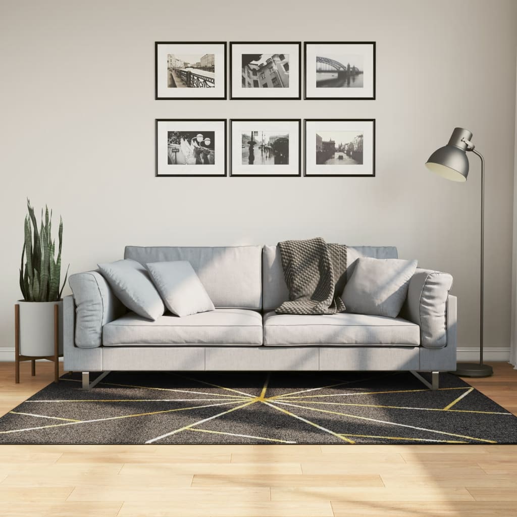 Tapis Lavable Noir et Or 120x180 cm Antidérapant