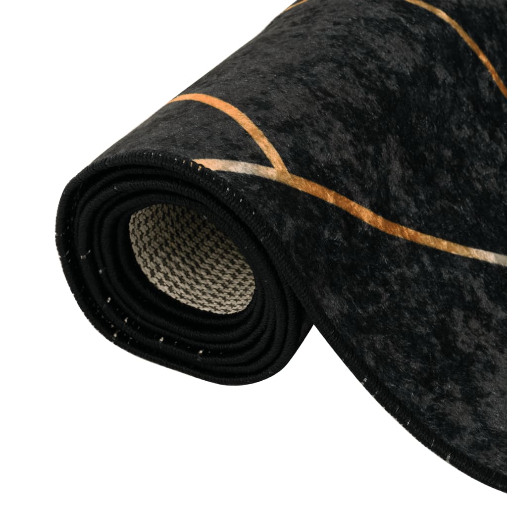 Washable Rug Black and Gold 190x300 cm Non-Slip