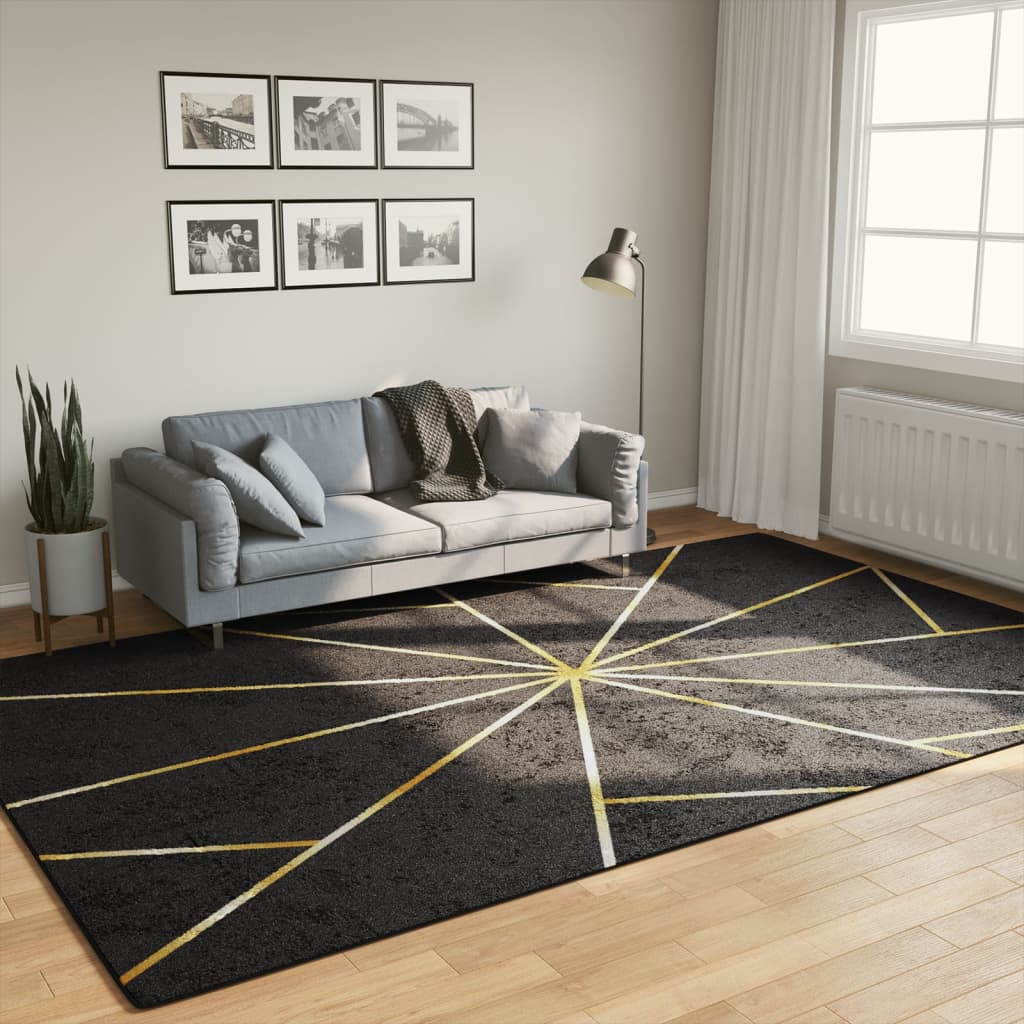 Washable Rug Black and Gold 190x300 cm Non-Slip