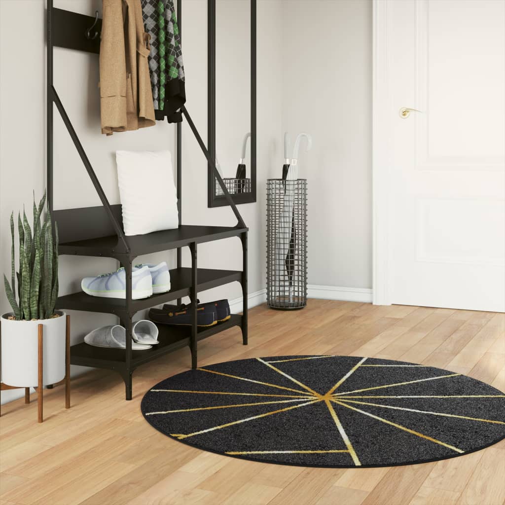 Washable Carpet Black and Gold Ø 120 cm Non-slip
