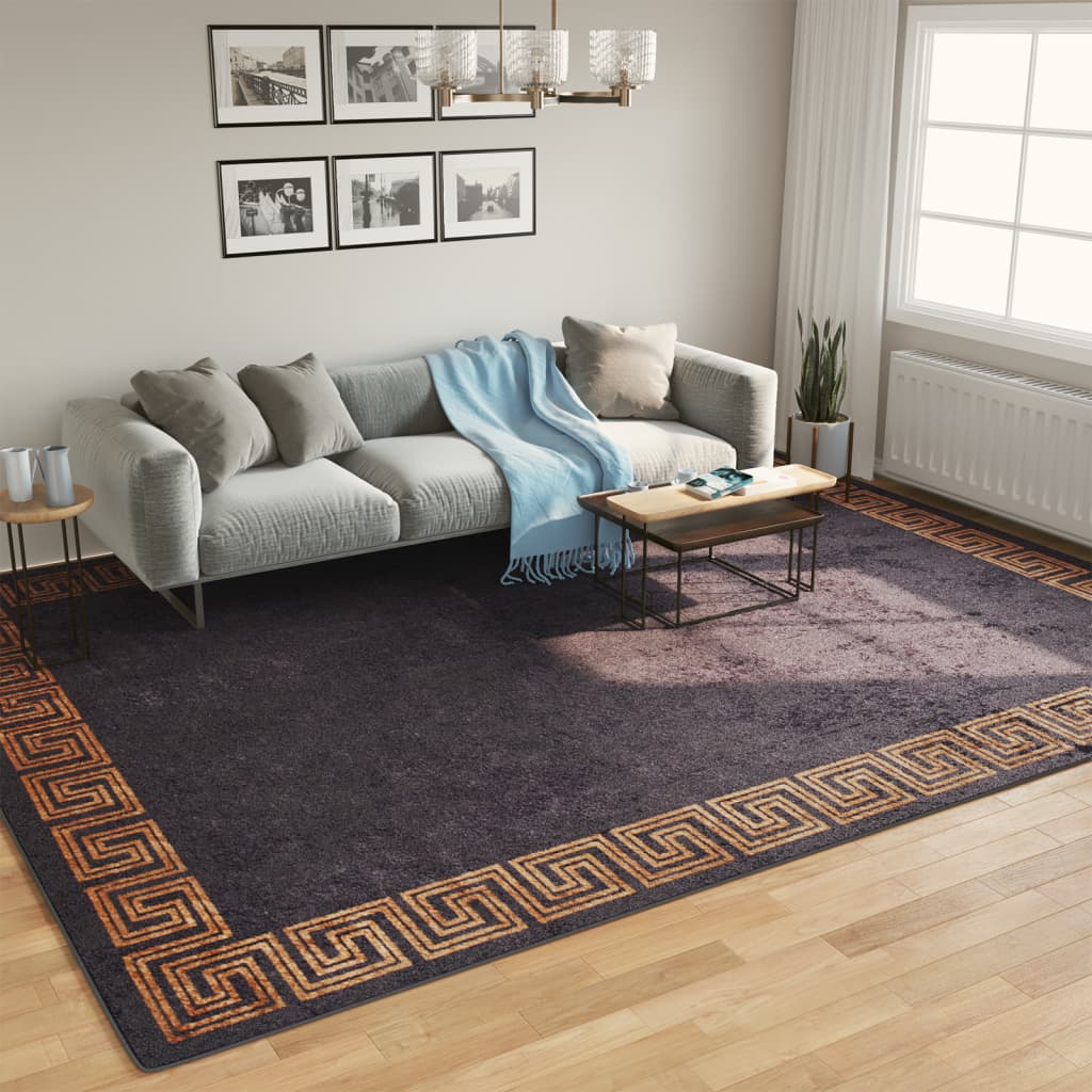 Tapis lavable Noir et Doré 400x300 cm Antidérapant
